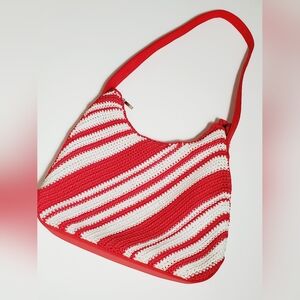 Vintage Y2k Woven Macrame Peppermint Stick Shoulder Bag